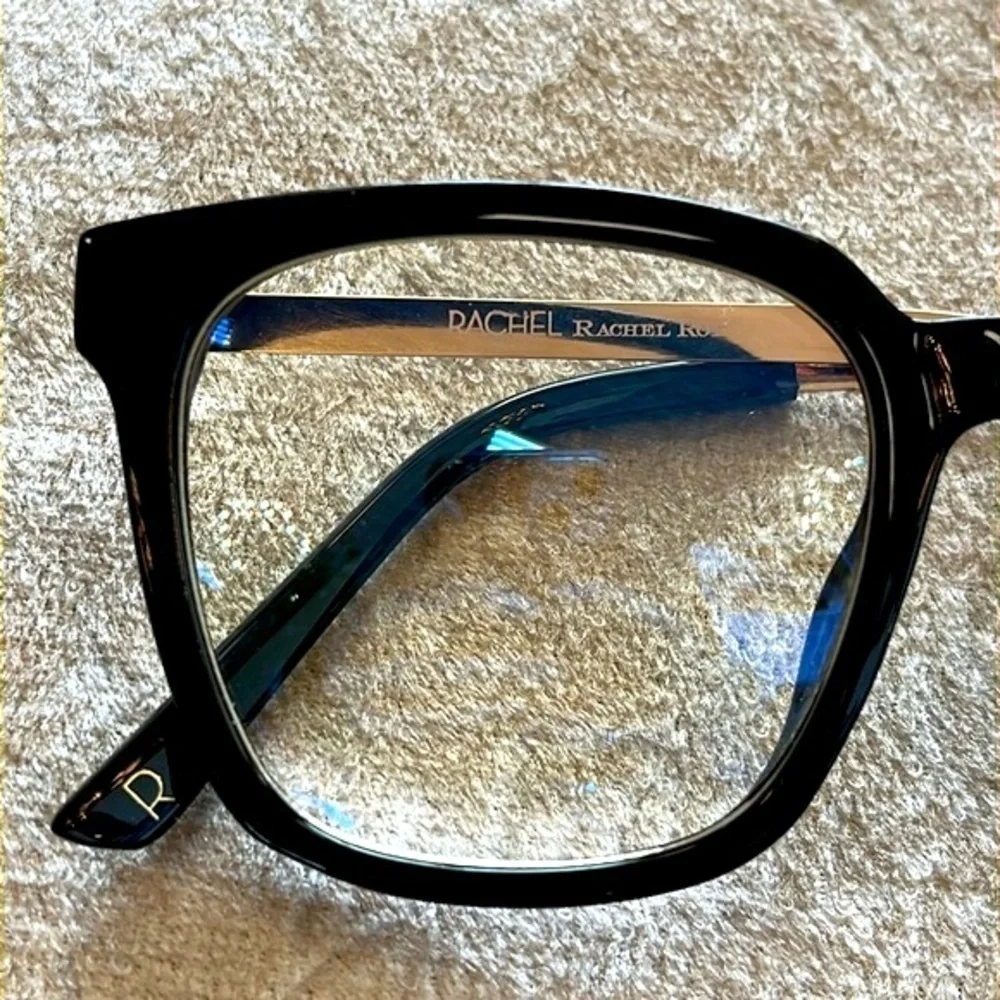 Brand New Rachel Roy Blue Light Blocking Round Glasses Black Frame Gold Tone Arm